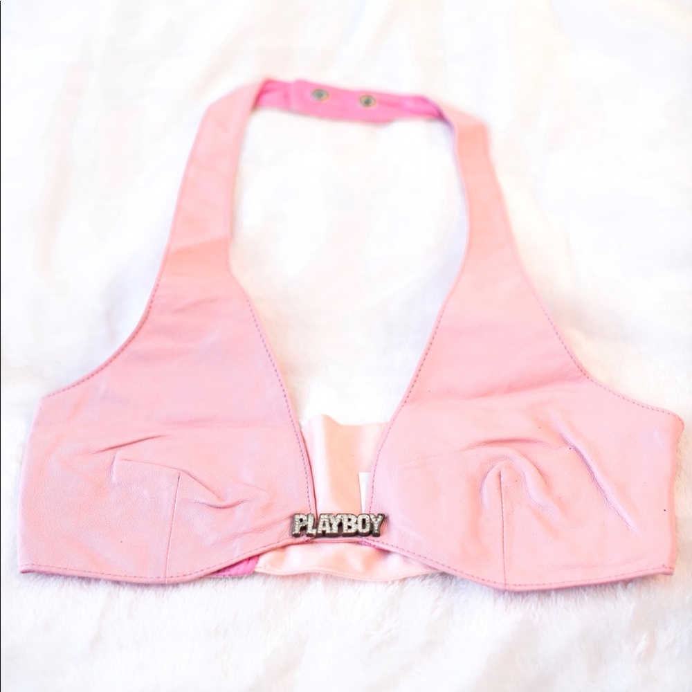 pastel bubblegum pink playboy leather top!!